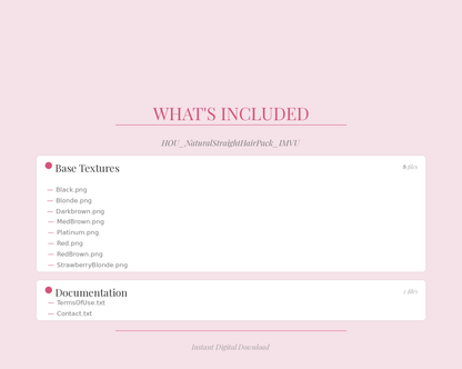 IMVU | Pacchetto Capelli Lisci Naturali - Collezione Completa | 8 Varianti di Texture